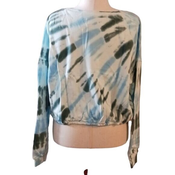 NEW Lucky Brand‎ Crew Neck Cropped Blue Green Tie-Dye Sweatshirt Size XXL - Picture 3 of 11